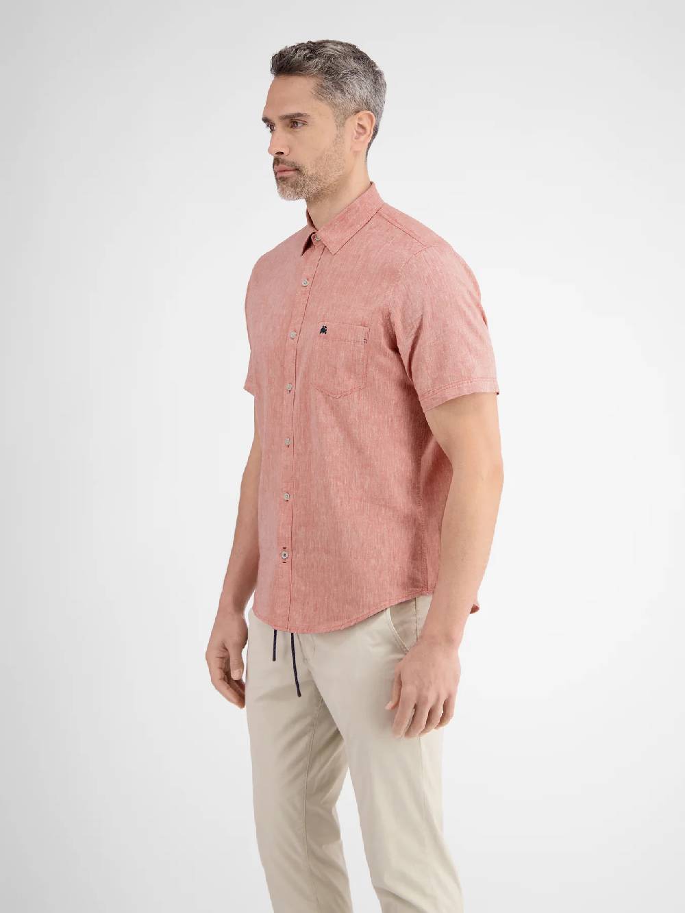 Lerros 2442010 CASUAL KATOENEN LINNEN OVERHEMD (327 DEEP CORAL RED) Online Shopping