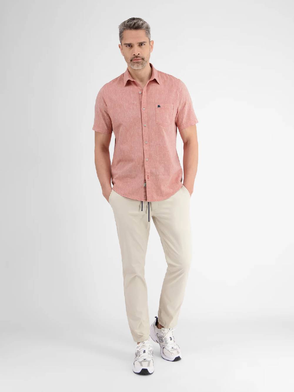 Lerros 2442010 CASUAL KATOENEN LINNEN OVERHEMD (327 DEEP CORAL RED) Online Shopping