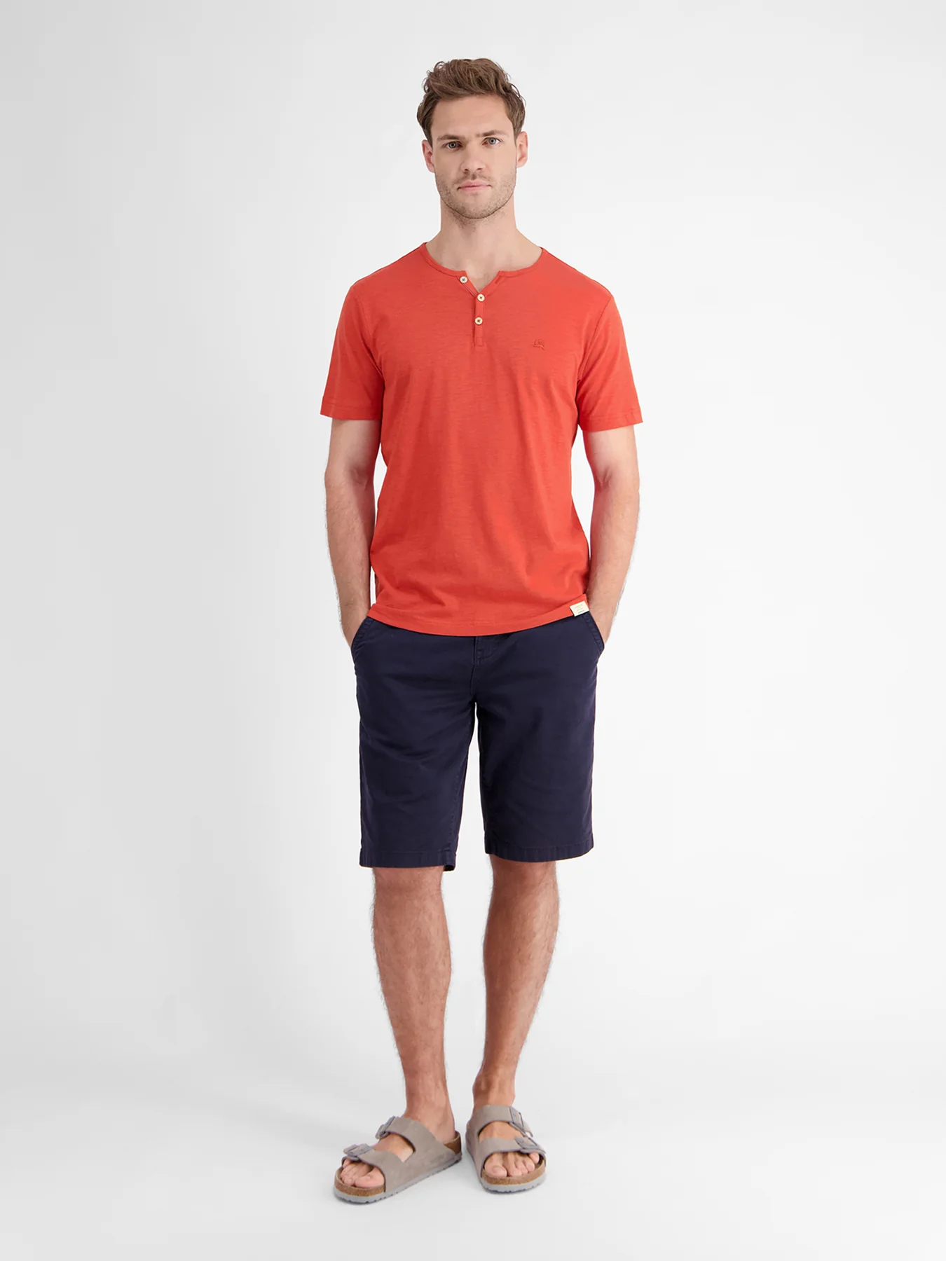 Lerros 2433908 BASIS HENLEY-SHIRT (327 DEEP CORAL RED) Black Friday