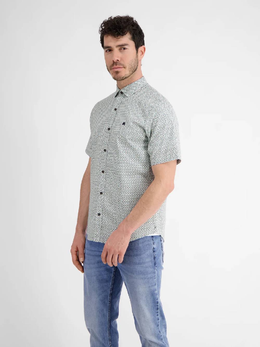 Lerros 2432303 SHIRT MET HALVE MOUW EN GEOMETRISCHE PRINT (622 COASTAL BLUE) Kostenlose Rückgabe
