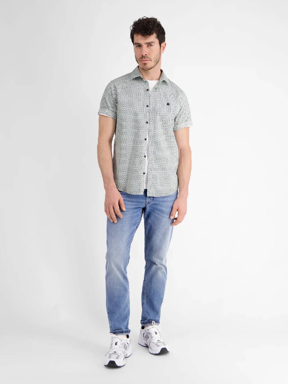 Lerros 2432303 SHIRT MET HALVE MOUW EN GEOMETRISCHE PRINT (622 COASTAL BLUE) Kostenlose Rückgabe