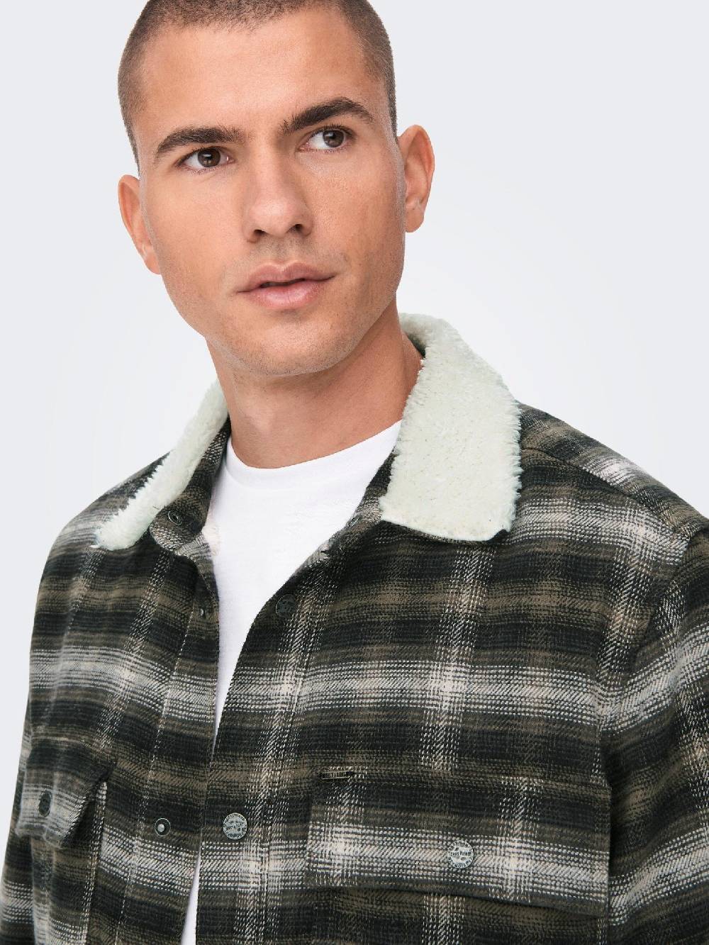 Only & Sons ONSBAZ OVR Teddy Check PKT Sjacket (192819 Canteen) VIP-Rabatte