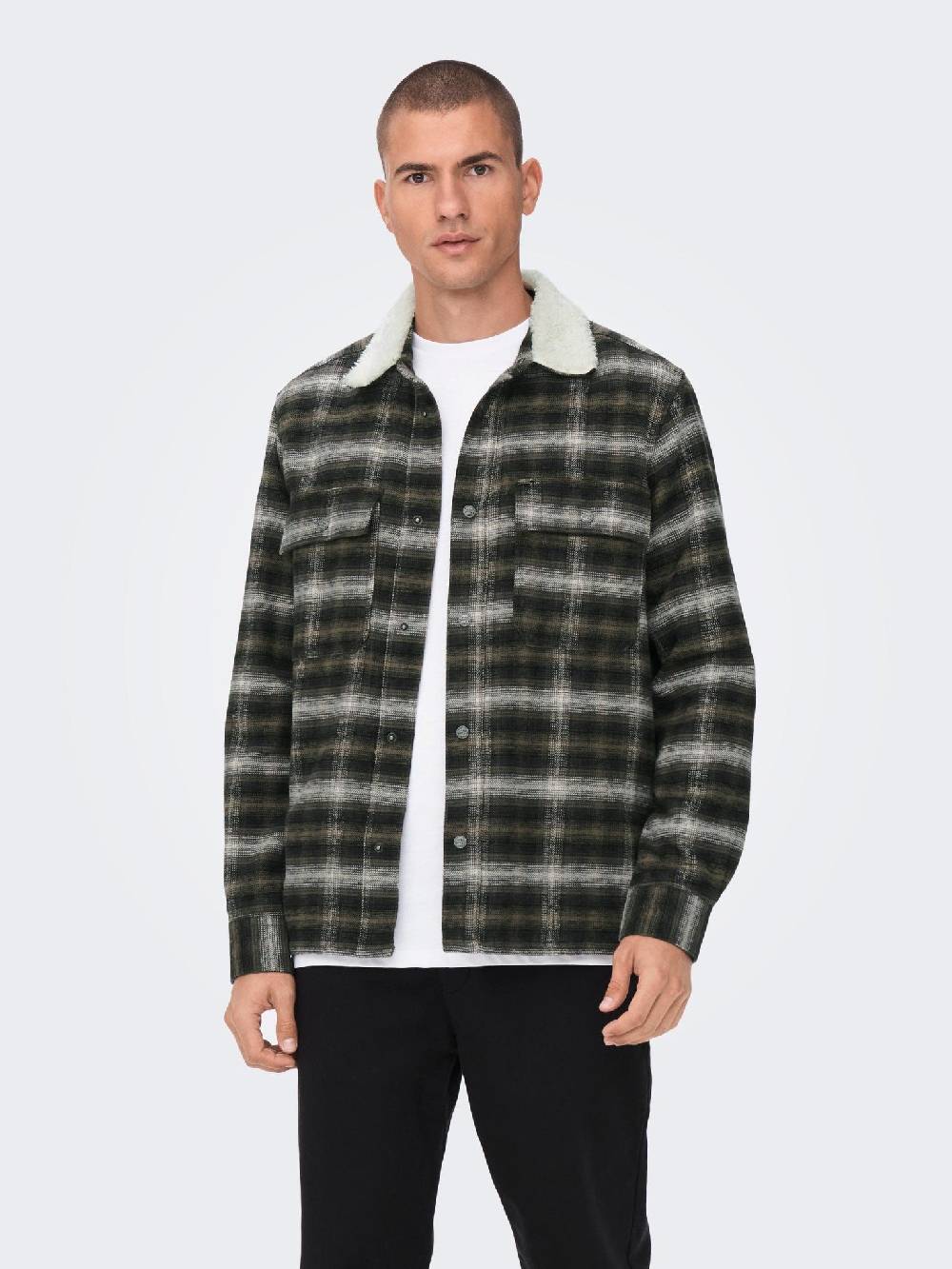 Only & Sons ONSBAZ OVR Teddy Check PKT Sjacket (192819 Canteen) VIP-Rabatte