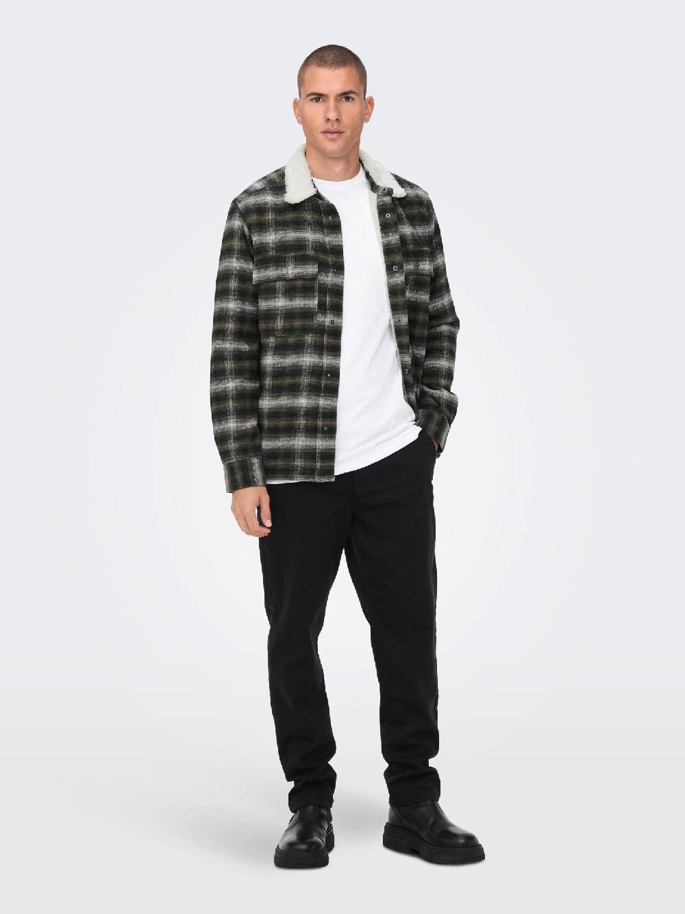 Only & Sons ONSBAZ OVR Teddy Check PKT Sjacket (192819 Canteen) VIP-Rabatte