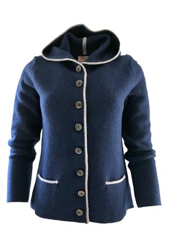Pezzo D'oro Damenstrickjacke,Kapuze,Merinowolle,blau,nachhaltig aus Bayern Heißer Verkauf