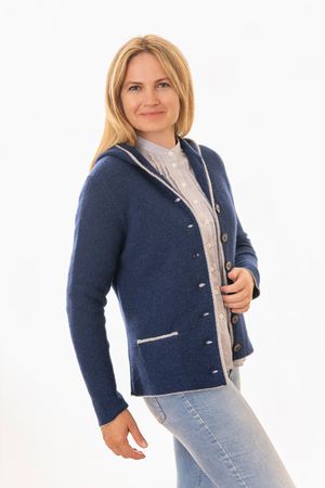 Pezzo D'oro Damenstrickjacke,Kapuze,Merinowolle,blau,nachhaltig aus Bayern Heißer Verkauf