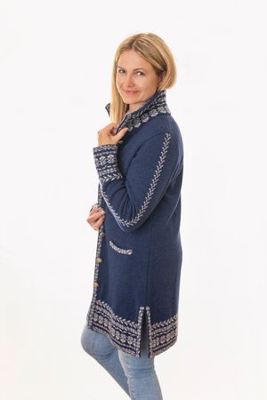 Pezzo D'oro Damenstrickmantel,nachtblau,Strick mit Jacquardbordüre,Doppelstrick,made in Bayern Neueste Mode