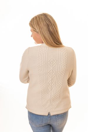 Pezzo D'oro edler Damenwollpullover wollweiss,Trachtenpulli reine Merinowolle, Große Rabatte