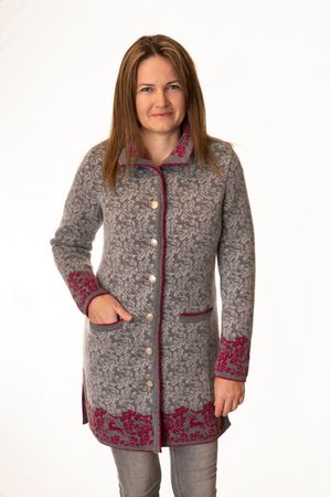 Pezzo D'oro Pezzo D&#039;oro Damenstrickmantel,Grautöne mit dunkelpinken Akzenten, nachhaltig produziert,made in Bayern, Merinowolle Bestseller
