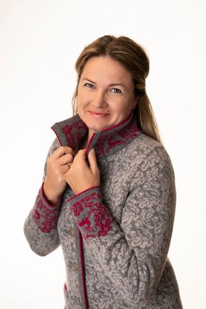 Pezzo D'oro Pezzo D&#039;oro Damenstrickmantel,Grautöne mit dunkelpinken Akzenten, nachhaltig produziert,made in Bayern, Merinowolle Bestseller