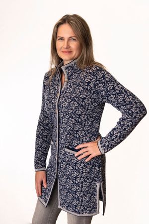 Pezzo D'oro Strickmantel marine/hellgrau,Gehrock, reine Merinowolle, nachhaltig in Bayern produziert Kauf eins, bekomm eins gratis