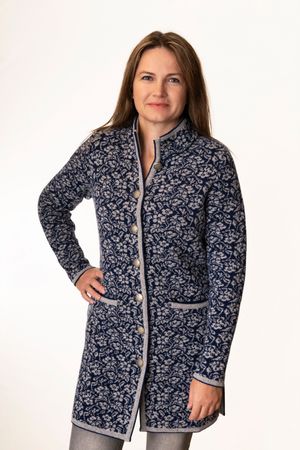 Pezzo D'oro Strickmantel marine/hellgrau,Gehrock, reine Merinowolle, nachhaltig in Bayern produziert Kauf eins, bekomm eins gratis