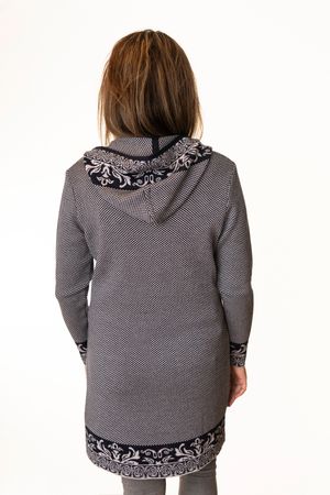 Pezzo D'oro Art en Laine Strickmantel,Gehrock mit Kapuze,Merinowolle,made in Bayern,marine/grau Wochenangebot