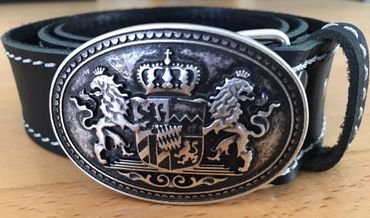 Pezzo D'oro Bayern-Gürtel Büffelleder schwarz inkl. Schließe mit Bayern-Wappen altsilber Begrenzte Freigabe