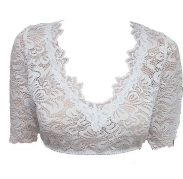 Pezzo D'oro Dirndlbluse aus elastischer Spitze Farbe creme, Kurzarm, Dirndlspitzenbluse zollfrei