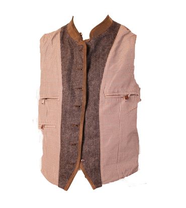 Pezzo D'oro Herren Trachtenweste Tweed hellgrau/dunkelgrau Lederkragen/Paspel, Karofutter Online Shopping