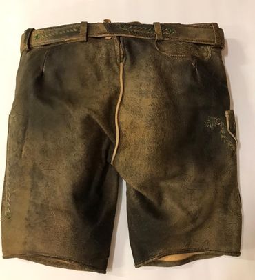 Pezzo D'oro Herrentrachtenlederhose kurz,braun antik finish,beige/grün bestickt,Größe 50 Saisonschlussverkauf
