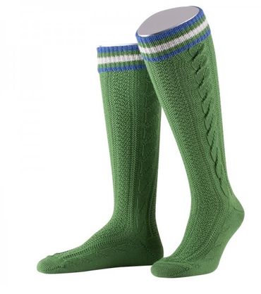Pezzo D'oro Kniestrumpf mit zwei handgezogenen Zöpfen und Ringel in smaragd/mittelblau/beige Muttertagsangebot