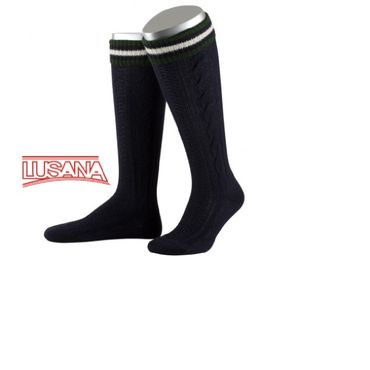 Pezzo D'oro Lusana Trachten-Kniestrümpfe marine mit handgezogenen Zöpfen farbigem Ringelumschlag Online Outlet