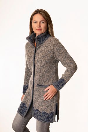Pezzo D'oro Pezzo D&#039;oro Strickmantel in grau/blau gemustert, reine Wolle, hergestellt in Bayern, dicker warmer Wollmantel für Outdoor