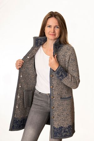 Pezzo D'oro Pezzo D&#039;oro Strickmantel in grau/blau gemustert, reine Wolle, hergestellt in Bayern, dicker warmer Wollmantel für Outdoor VIP-Rabatte