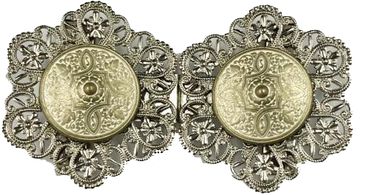Pezzo D'oro Schürzenschließe, Dirndlschließe, altsilber mit altgold/weiß Super Sparpreis