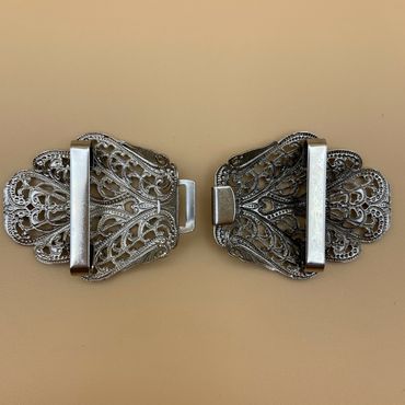 Pezzo D'oro Schürzenschließe, Dirndlschließe,altsilber 2-teilig ,Trachtenschließe, Wochenangebot