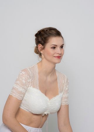 Pezzo D'oro Spitzendirndlbluse creme,Blumenbordüre,Herzausschnitt/Raffung Bis zu 50% Rabatt