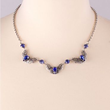 Pezzo D'oro Trachtencollier altsilber mit royalblau funkelnden Schmucksteinen, nickelfrei Bis zu 55% Rabatt