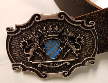 Pezzo D'oro Trachtengürtel mit Bayernwappen,Leder dunkelbraun antik Super Rabatt