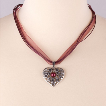 Pezzo D'oro Trachtenhalskette mit Herzanhänger und farbiger Perle Farbe bordeaux nickelfrei Clearance-Verkauf