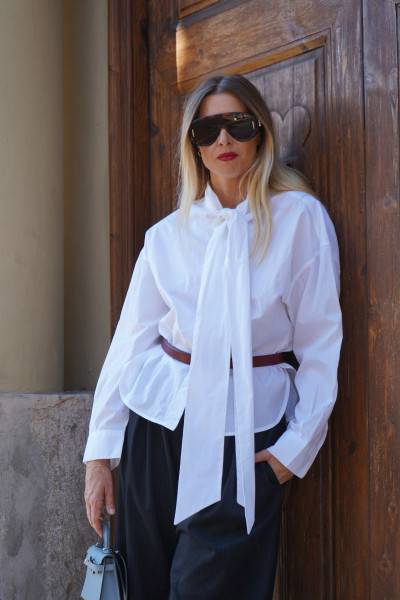 Sosue Bow Blouse White Sonderangebot der Fabrik