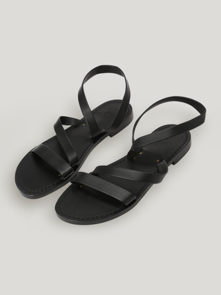 Sosue Flache Sandalen aus Leder Black NEW Lagerräumung