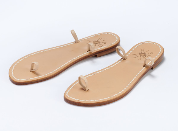 Sosue Flache Sandalen aus Leder-beige Heißer Verkauf