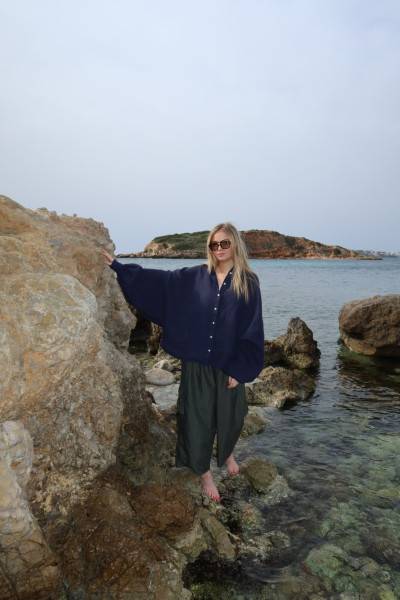 Sosue Bluse Antonia Linen navy Letzter Tag
