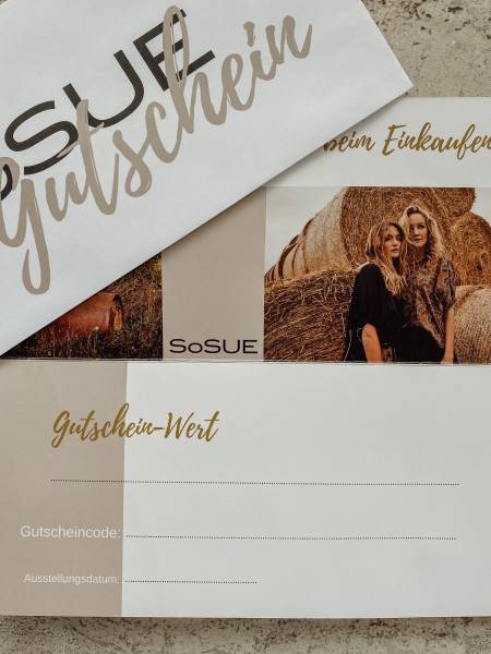 Sosue Geschenkgutschein 50% Rabatt mit kostenlosem Versand
