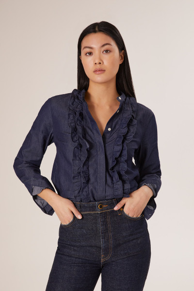 Sosue Ruffle Blouse Denim Letzte 3 Tage