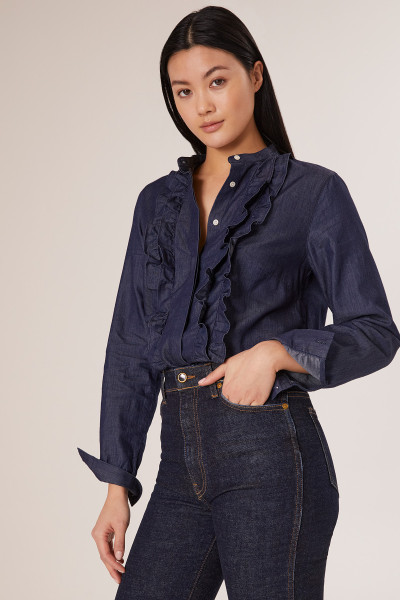 Sosue Ruffle Blouse Denim Letzte 3 Tage